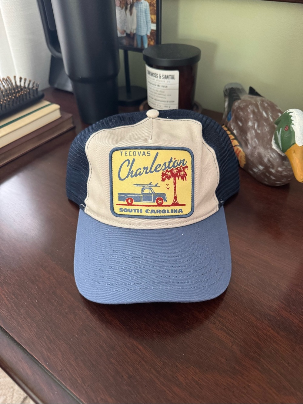 Tecovas Charleston Patch Trucker Hat - Navy, Beige & Light Blue